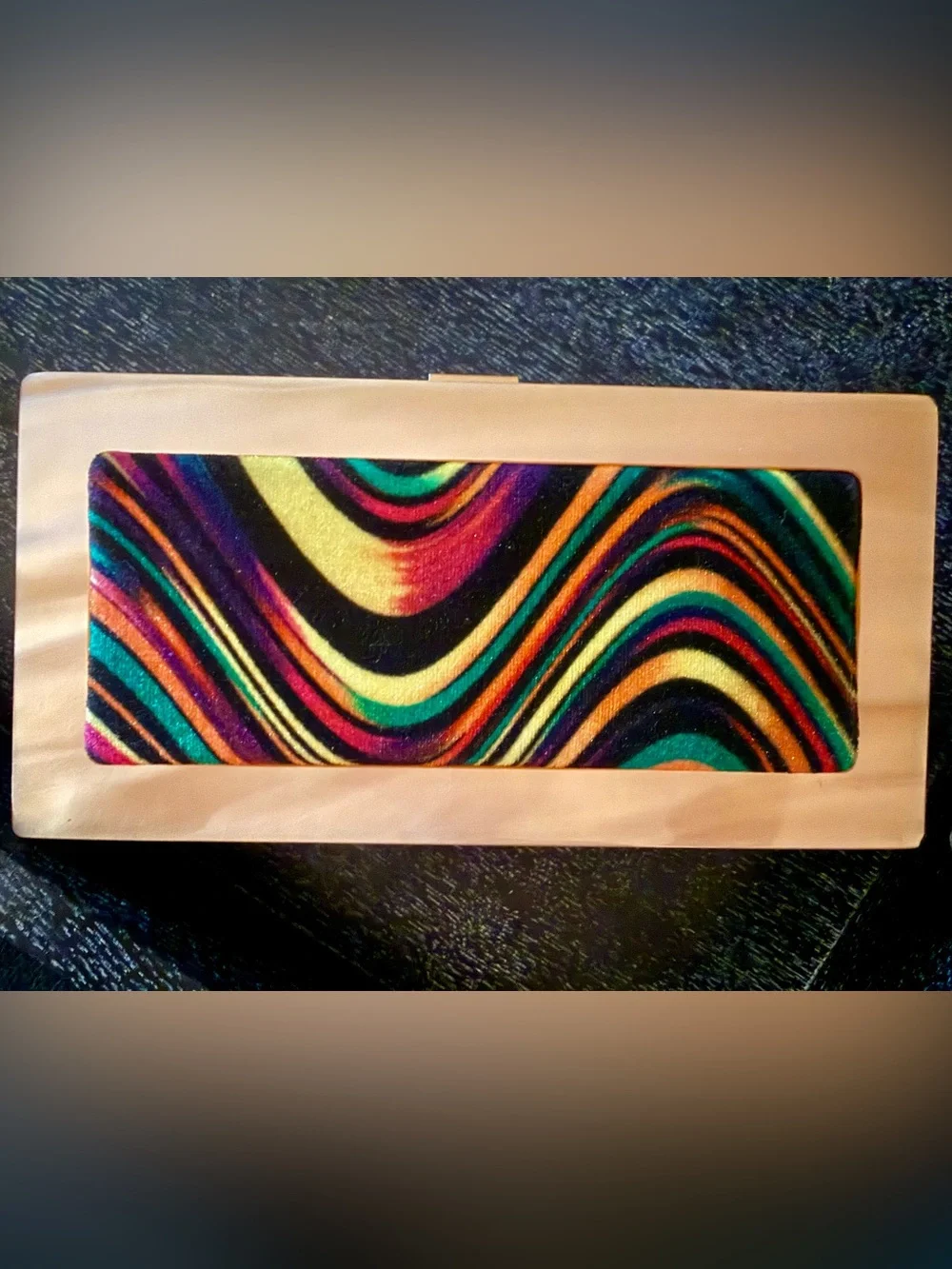 Sondra Roberts Multi-Color Swirl Velvet Clutch with Gold Frame & Gold Chain